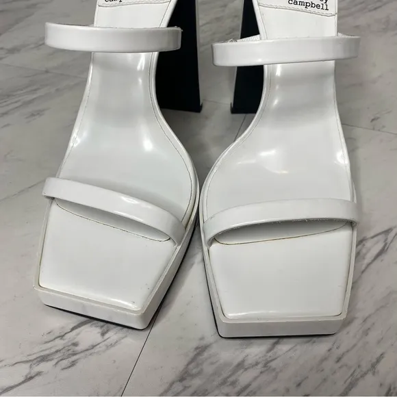 Jeffrey Campbell Hustler Square Toe White Heel Sandal 9 1/2