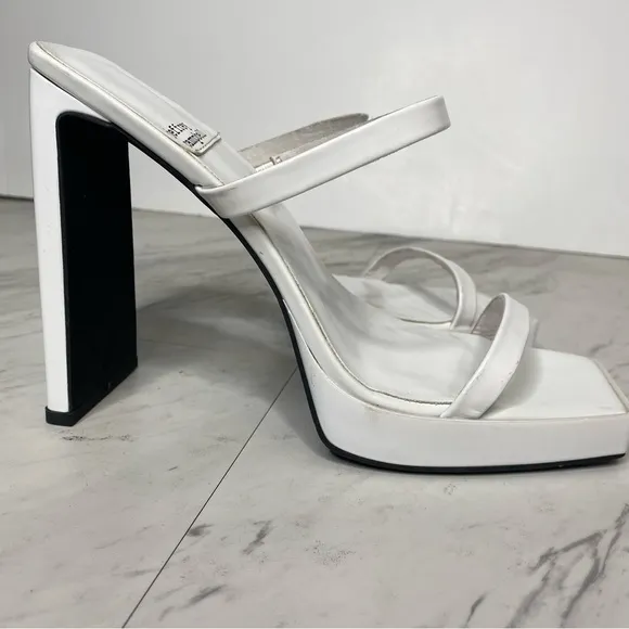 Jeffrey Campbell Hustler Square Toe White Heel Sandal 9 1/2
