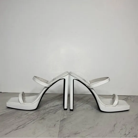 Jeffrey Campbell Hustler Square Toe White Heel Sandal 9 1/2