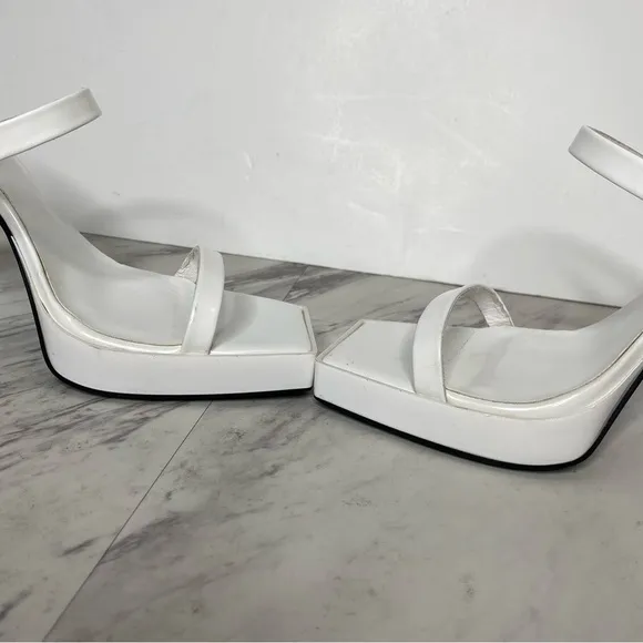Jeffrey Campbell Hustler Square Toe White Heel Sandal 9 1/2