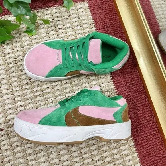 JEFFREY CAMPBELL Limit Platform Sneakers in Green / Pink, Sise 7