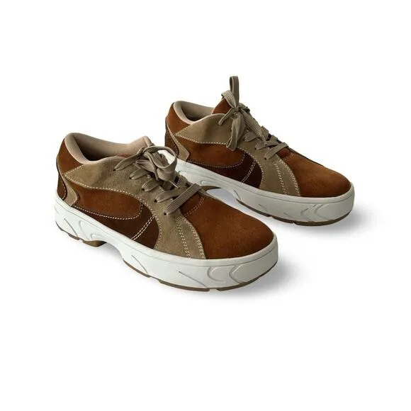 Jeffrey Campbell Limit Platform Sneakers Womens Size 8.5 Brown &amp; Caramel Suede