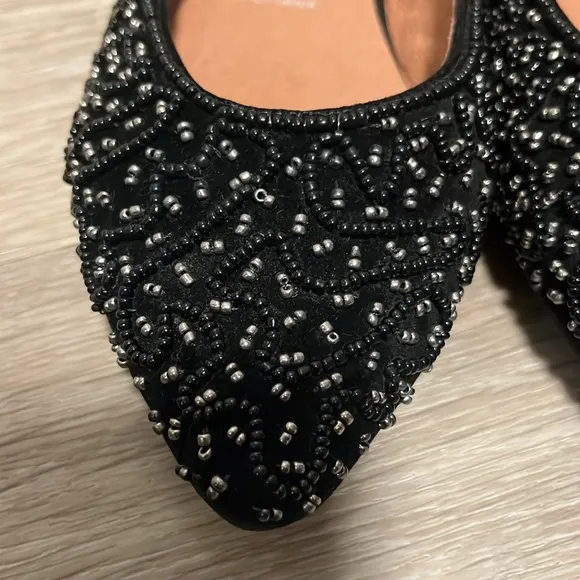 JEFFREY CAMPBELL (NWOT) Black Beaded Alek Flats, Size 8