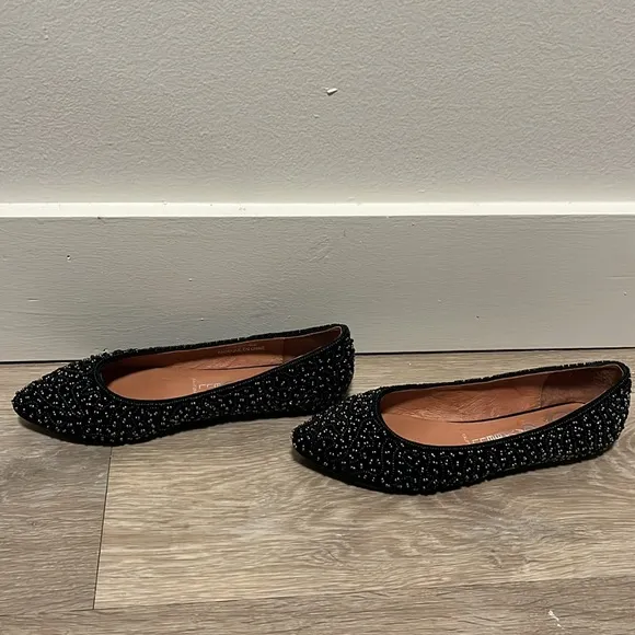 JEFFREY CAMPBELL (NWOT) Black Beaded Alek Flats, Size 8