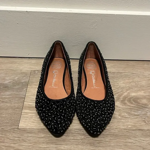 JEFFREY CAMPBELL (NWOT) Black Beaded Alek Flats, Size 8