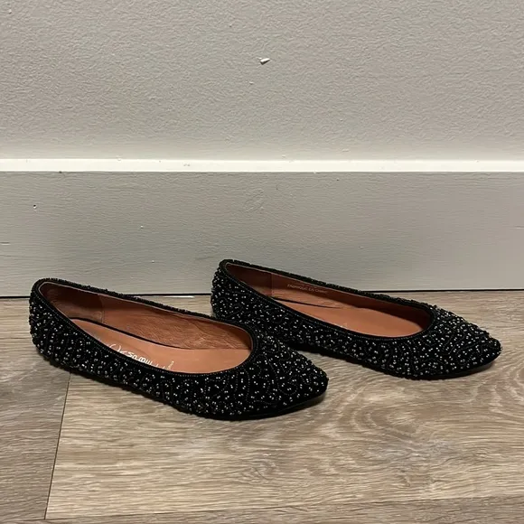 JEFFREY CAMPBELL (NWOT) Black Beaded Alek Flats, Size 8
