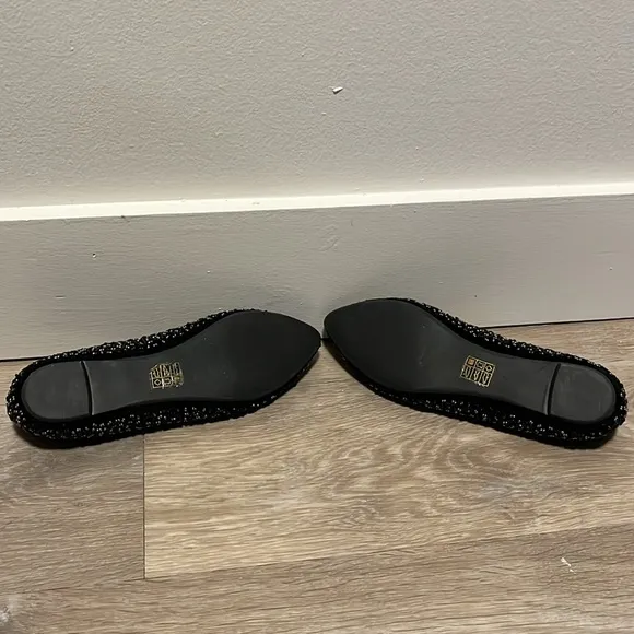JEFFREY CAMPBELL (NWOT) Black Beaded Alek Flats, Size 8