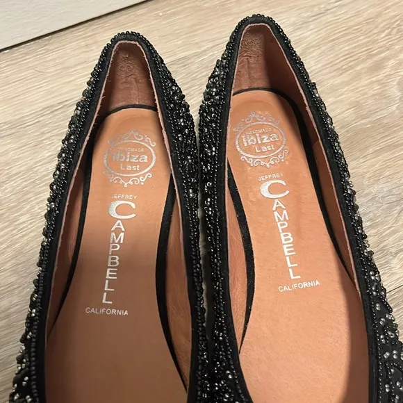 JEFFREY CAMPBELL (NWOT) Black Beaded Alek Flats, Size 8