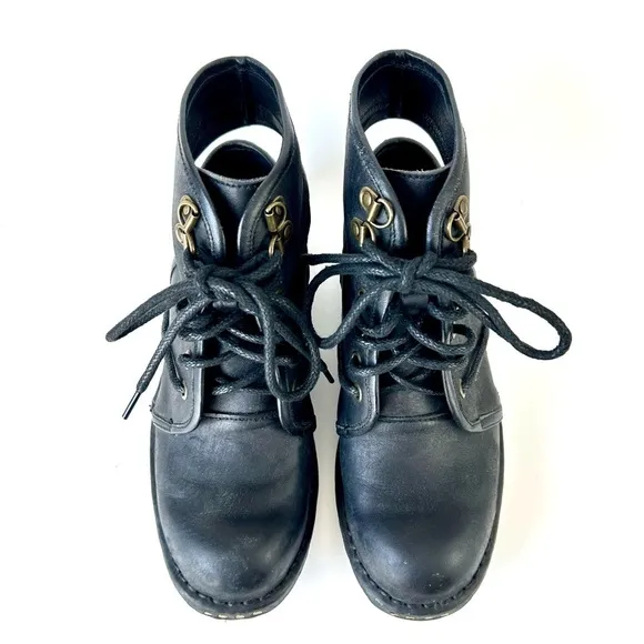 Jeffrey Campbell Rosie Cutout Combat Boots Black Leather Copper Rivets Size 6