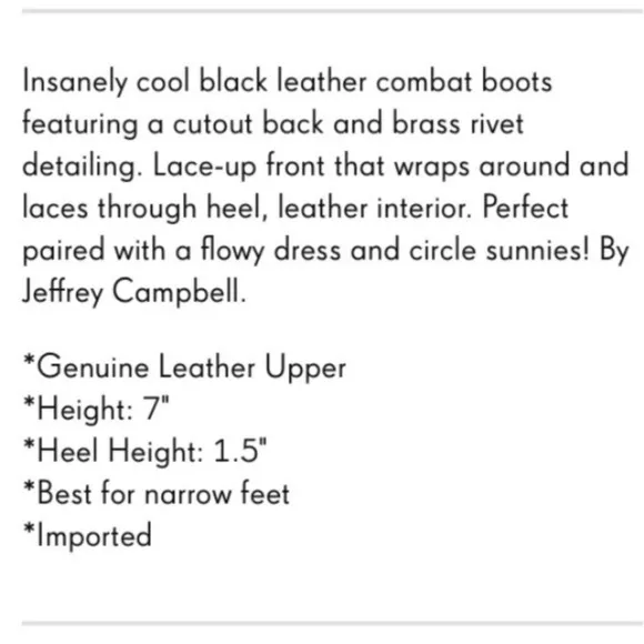 Jeffrey Campbell Rosie Cutout Combat Boots Black Leather Copper Rivets Size 6