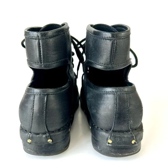 Jeffrey Campbell Rosie Cutout Combat Boots Black Leather Copper Rivets Size 6