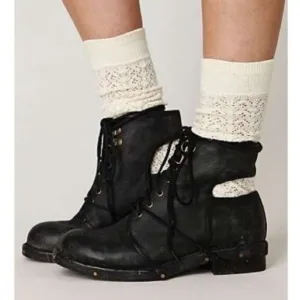 Jeffrey Campbell Rosie Cutout Combat Boots Black Leather Copper Rivets Size 6