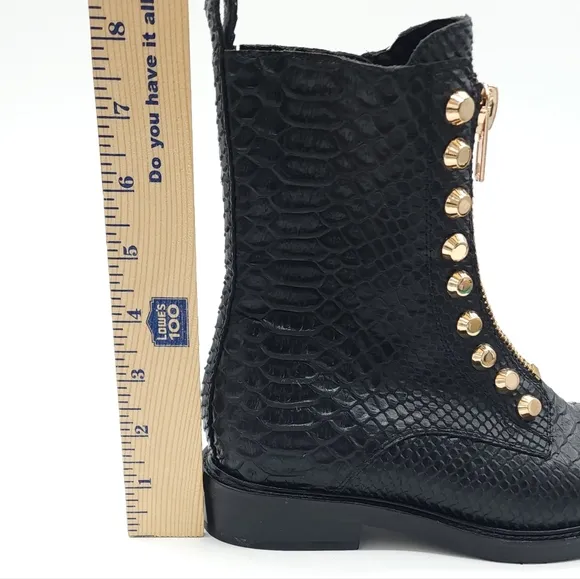 Jeffrey Campbell Tonette Black Combat Snakeskin Embossed Studded Boots Size 6