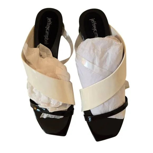 Jeffrey Campbell Womens Lateral Ball Heel Strappy Slide Sandals Black White Sz 8