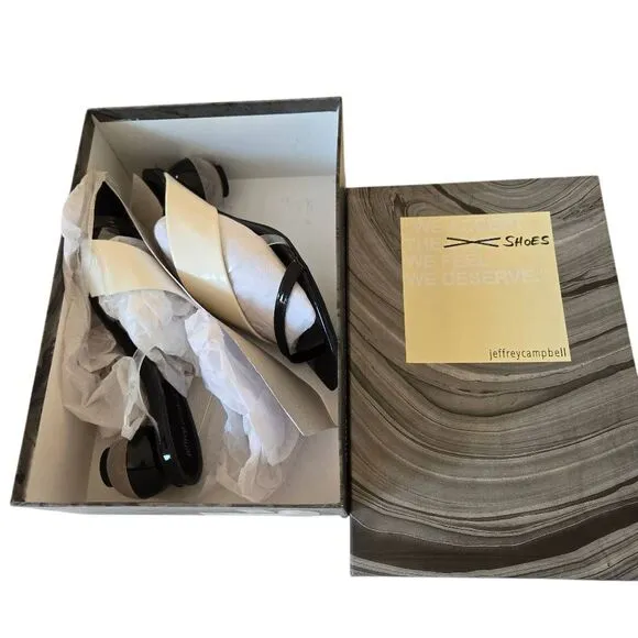 Jeffrey Campbell Womens Lateral Ball Heel Strappy Slide Sandals Black White Sz 8
