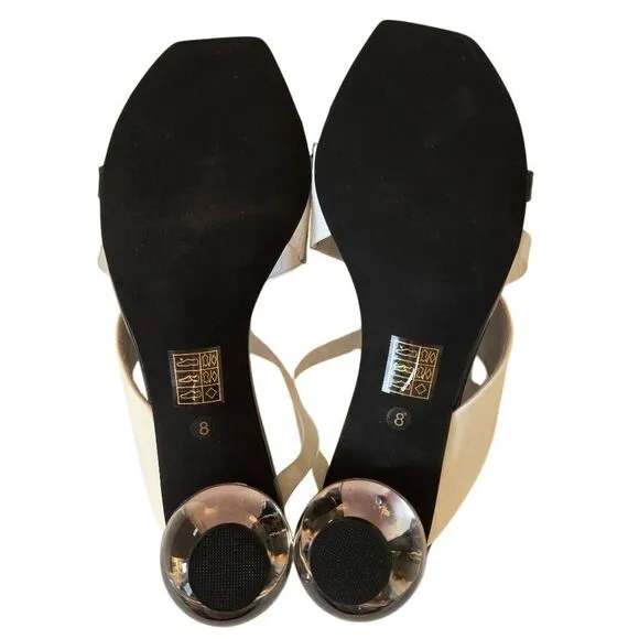 Jeffrey Campbell Womens Lateral Ball Heel Strappy Slide Sandals Black White Sz 8