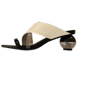 Jeffrey Campbell Womens Lateral Ball Heel Strappy Slide Sandals Black White Sz 8