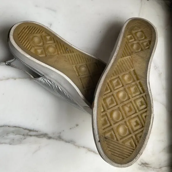 JEFFREY for KEDS Metallic Silver Leather Slip On Platform Sneakers