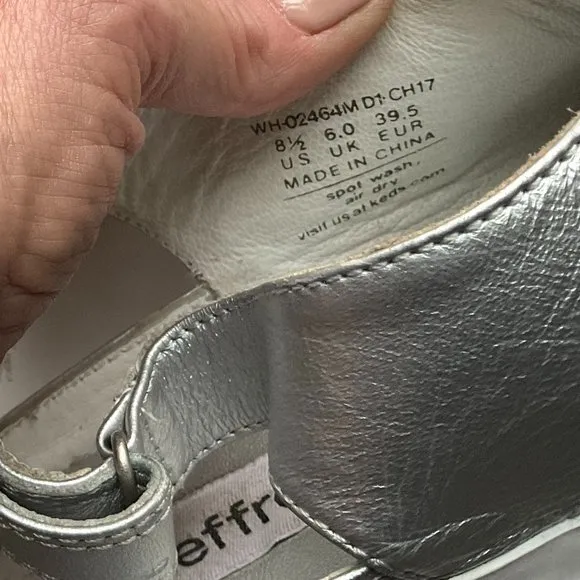 JEFFREY for KEDS Metallic Silver Leather Slip On Platform Sneakers