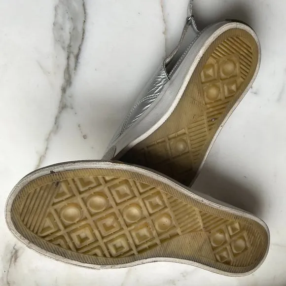 JEFFREY for KEDS Metallic Silver Leather Slip On Platform Sneakers