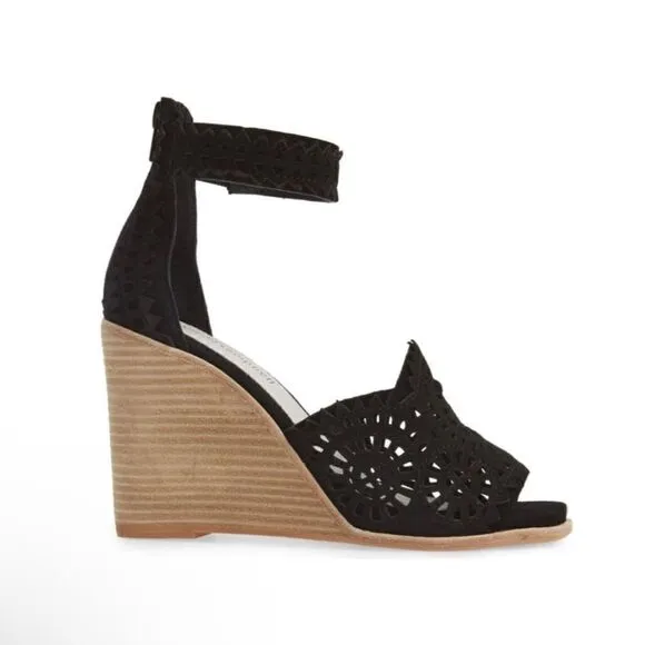 Jeffrey Campbell Black suede cut out wood wedges