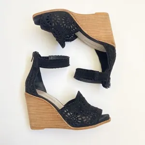 Jeffrey Campbell Black suede cut out wood wedges