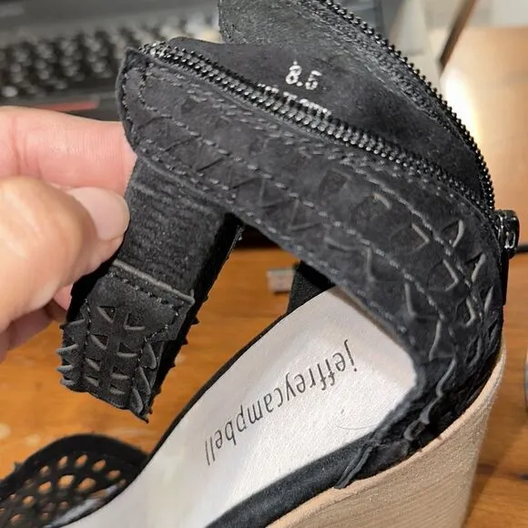 Jeffrey Campbell Black suede cut out wood wedges