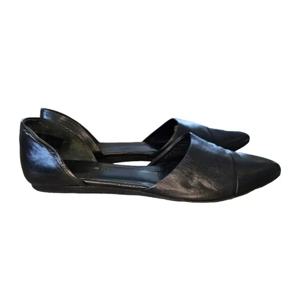 Jenni Kayne EU 38 US 8 Black Leather D'orsay Flats Shoes Pointed‎ Toe MSRP $400