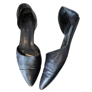 Jenni Kayne EU 38 US 8 Black Leather D'orsay Flats Shoes Pointed‎ Toe MSRP $400