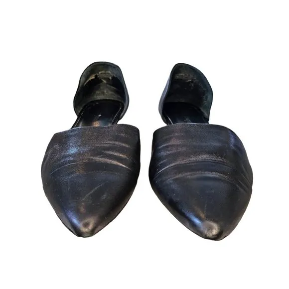 Jenni Kayne EU 38 US 8 Black Leather D'orsay Flats Shoes Pointed‎ Toe MSRP $400