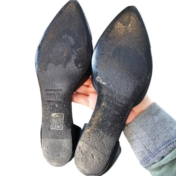 Jenni Kayne EU 38 US 8 Black Leather D'orsay Flats Shoes Pointed‎ Toe MSRP $400