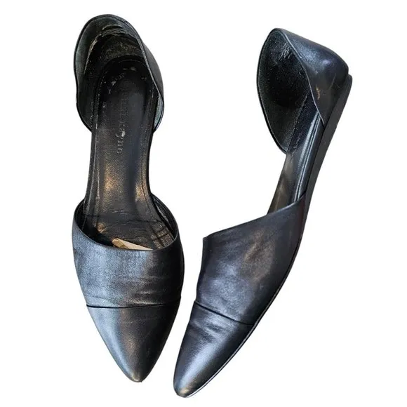 Jenni Kayne EU 38 US 8 Black Leather D'orsay Flats Shoes Pointed‎ Toe MSRP $400