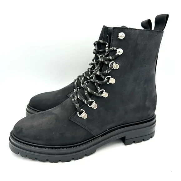 Jenni Kayne Oiled Leather Mountain Boots black lace up thinking combat lug sole