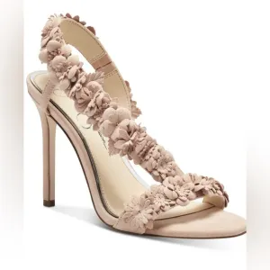 Jessica Simpson Jessin Blush Supreme Microsuede Stiletto Heel Open Toe Sandals