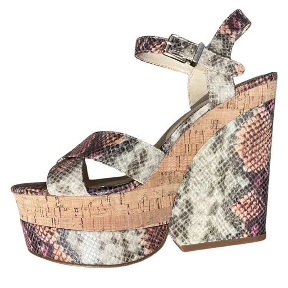 Jessica Simpson Jirie Dramatic Heights Mauve Brown Platform Wedge Sandals Sz. 9