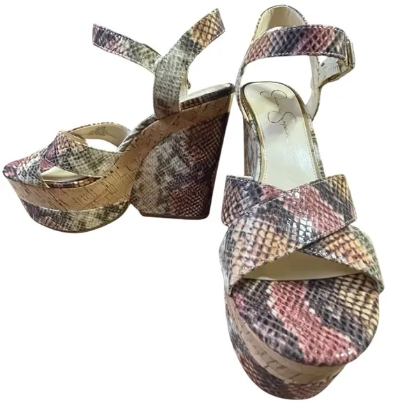 Jessica Simpson Jirie Dramatic Heights Mauve Brown Platform Wedge Sandals Sz. 9