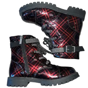 Jessica Simpson Red and Black Plaid Combat Boots