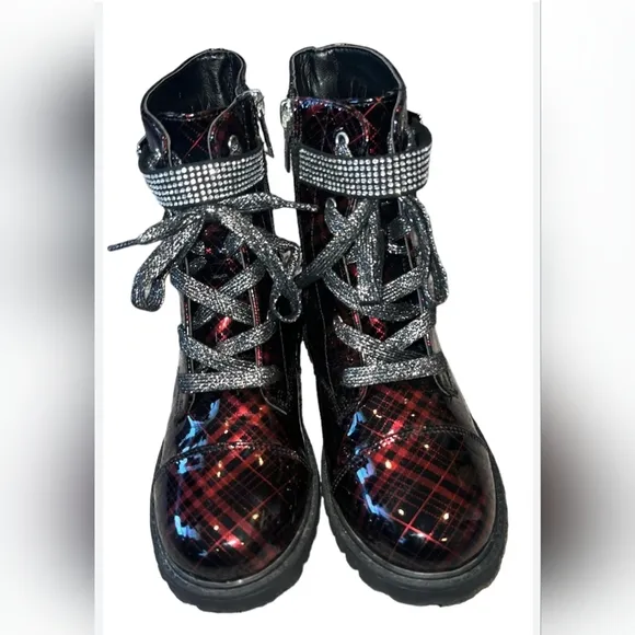 Jessica Simpson Red and Black Plaid Combat Boots