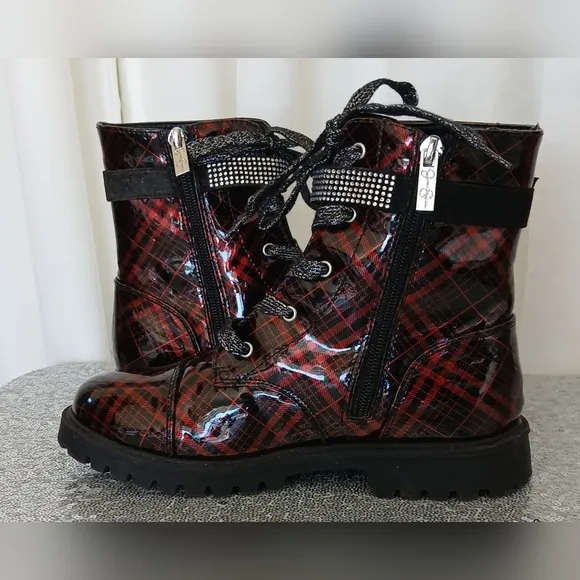 Jessica Simpson Red and Black Plaid Combat Boots