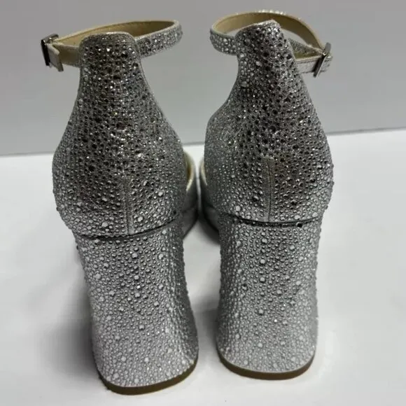 Jessica Simpson Women’s Kehlani 2, Silver Ankle Strap Sandals, Size 9.5 W