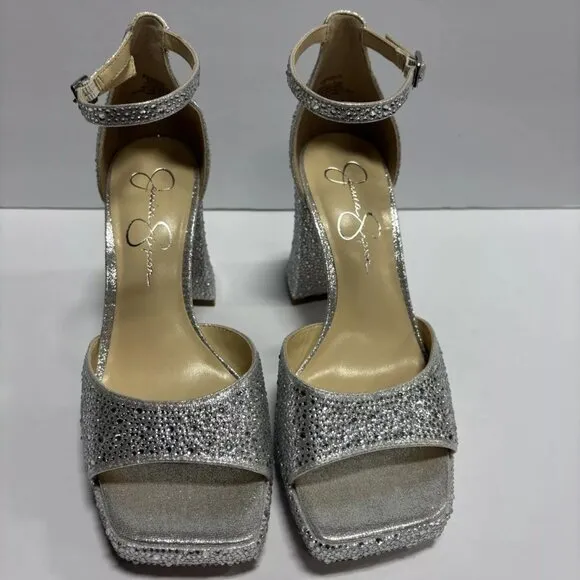 Jessica Simpson Women’s Kehlani 2, Silver Ankle Strap Sandals, Size 9.5 W