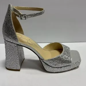 Jessica Simpson Women’s Kehlani 2, Silver Ankle Strap Sandals, Size 9.5 W
