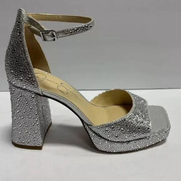 Jessica Simpson Women’s Kehlani 2, Silver Ankle Strap Sandals, Size 9.5 W