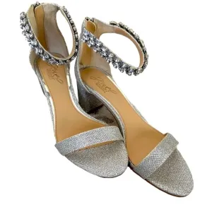 JEWEL BADGLEY MISCHKA BRADLEY EMBELLISHED ANKLE STRAP SANDAL SILVER SIZE 7 NWOB