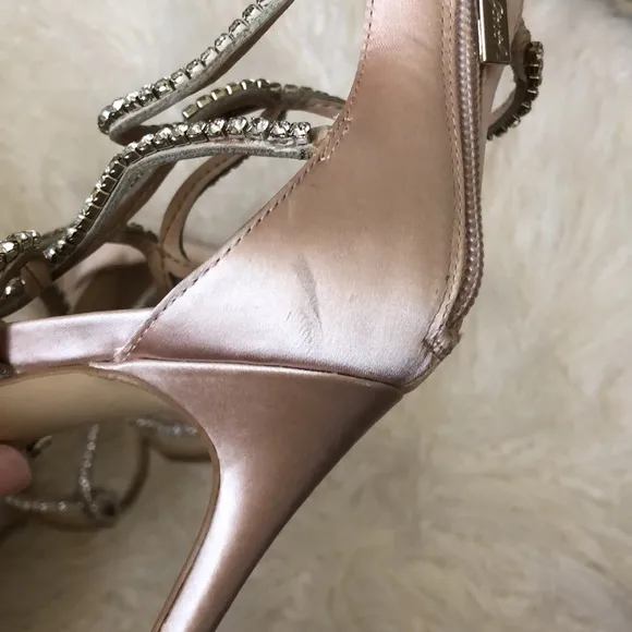 JEWEL BADGLEY MISCHKA Skinny-strap crystal cage sandals