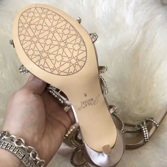 JEWEL BADGLEY MISCHKA Skinny-strap crystal cage sandals