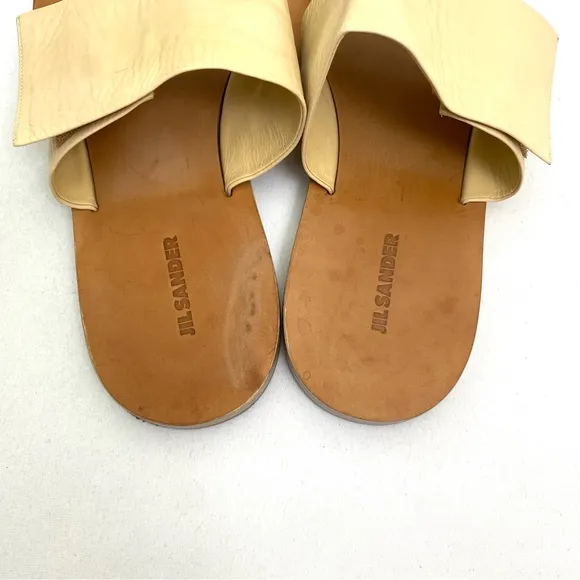 JIL SANDER Beige Toe Ring Sandals 10 Flat Slip On Calf Leather