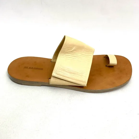 JIL SANDER Beige Toe Ring Sandals 10 Flat Slip On Calf Leather