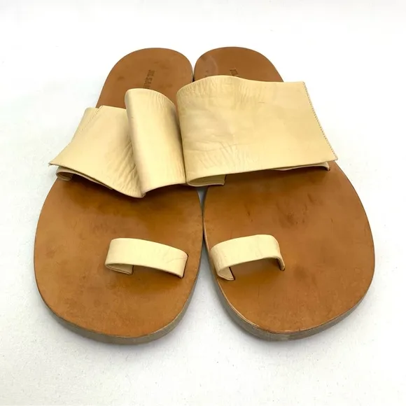 JIL SANDER Beige Toe Ring Sandals 10 Flat Slip On Calf Leather