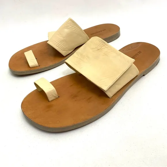JIL SANDER Beige Toe Ring Sandals 10 Flat Slip On Calf Leather